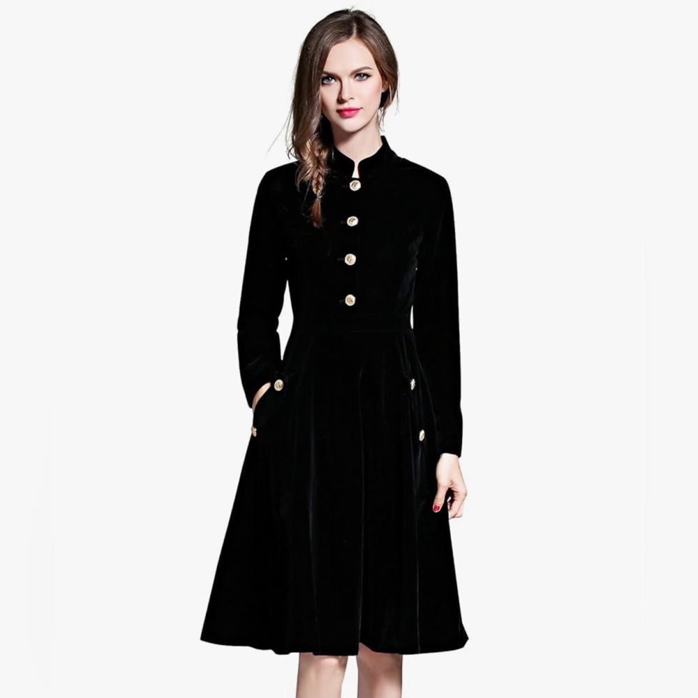 Classic Black Long-Sleeve Fit & Flare Dress - Picture 2 of 15